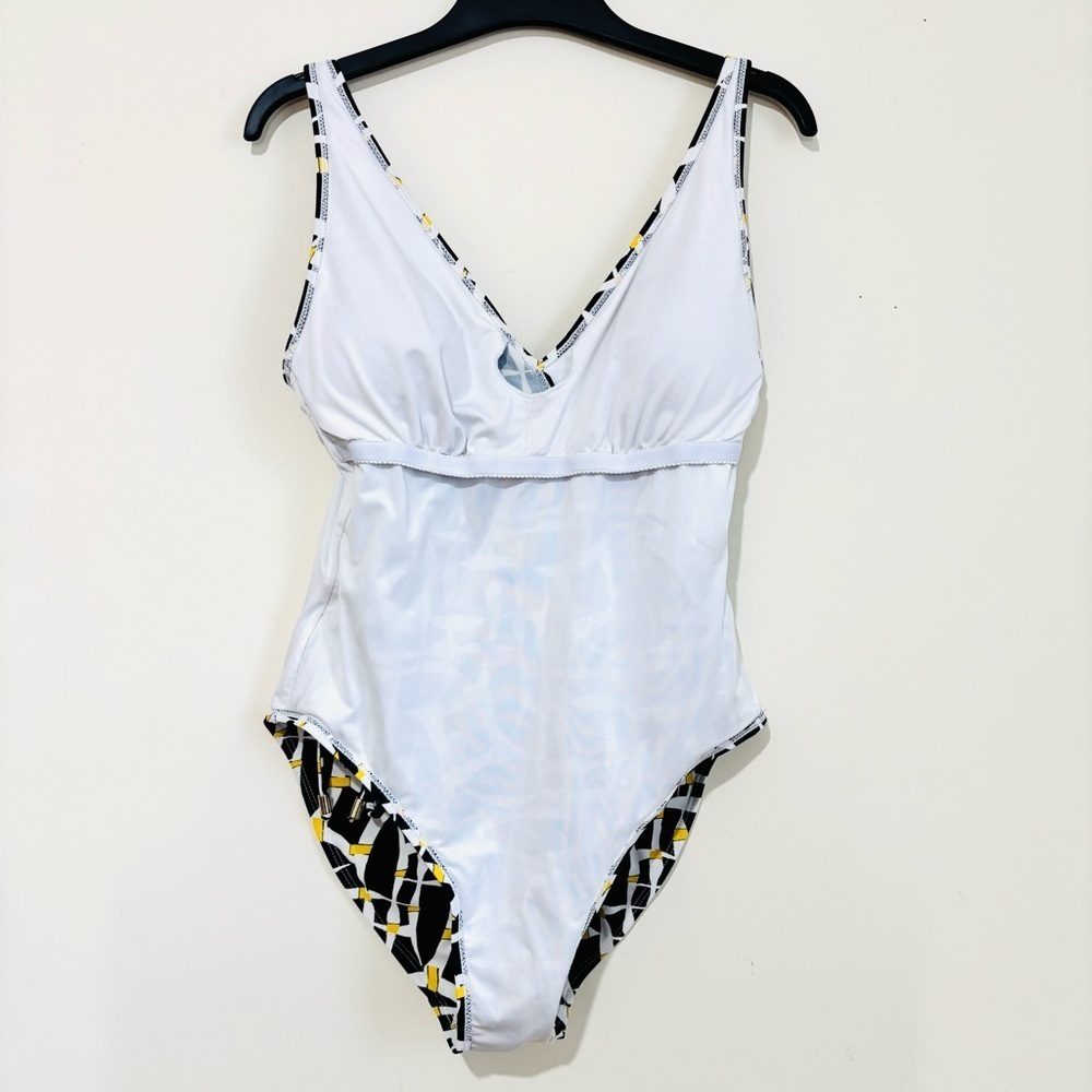 Tahari Off The Grid Black Yellow White Lace Up Grommet One-Piece Swimsuit Large - Picture 12 of 16